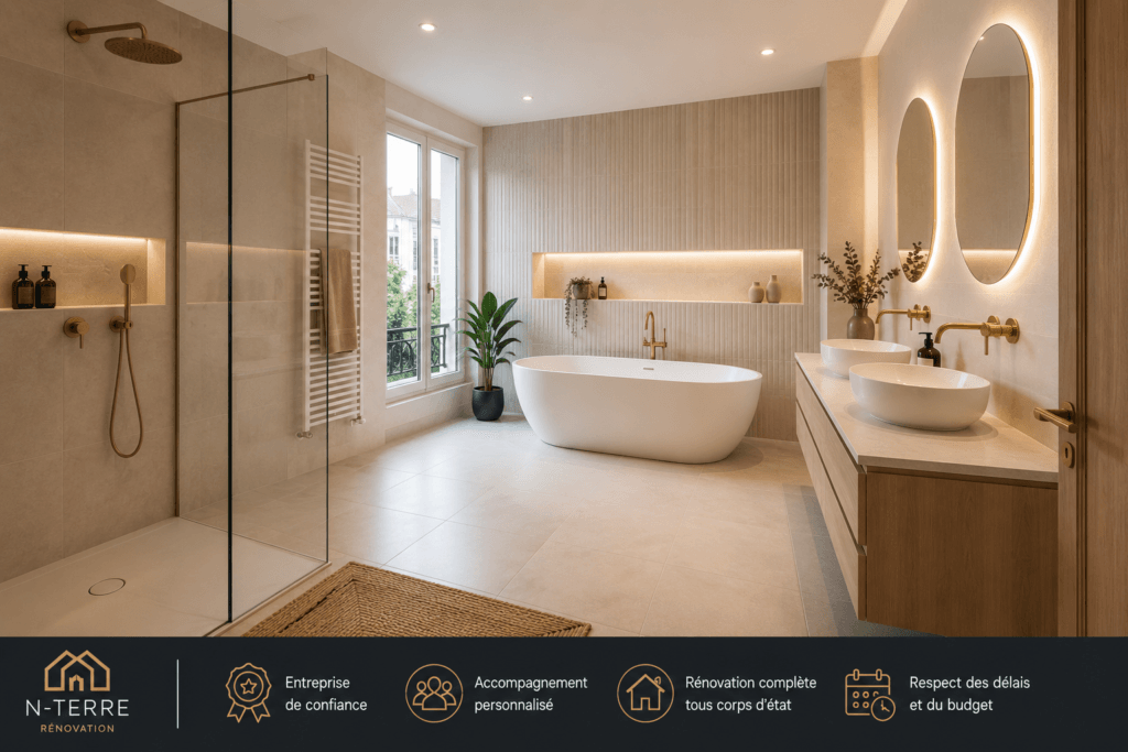 rénovation appartement Colombes N-TERRE Hauts-de-Seine.Rénovation appartement à Colombes dans les Hauts-de-Seine avec un intérieur moderne, lumineux et entièrement repensé par N-TERRE.
