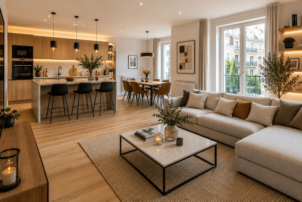 rénovation appartement Malakoff séjour moderne rénové par N-TERRE