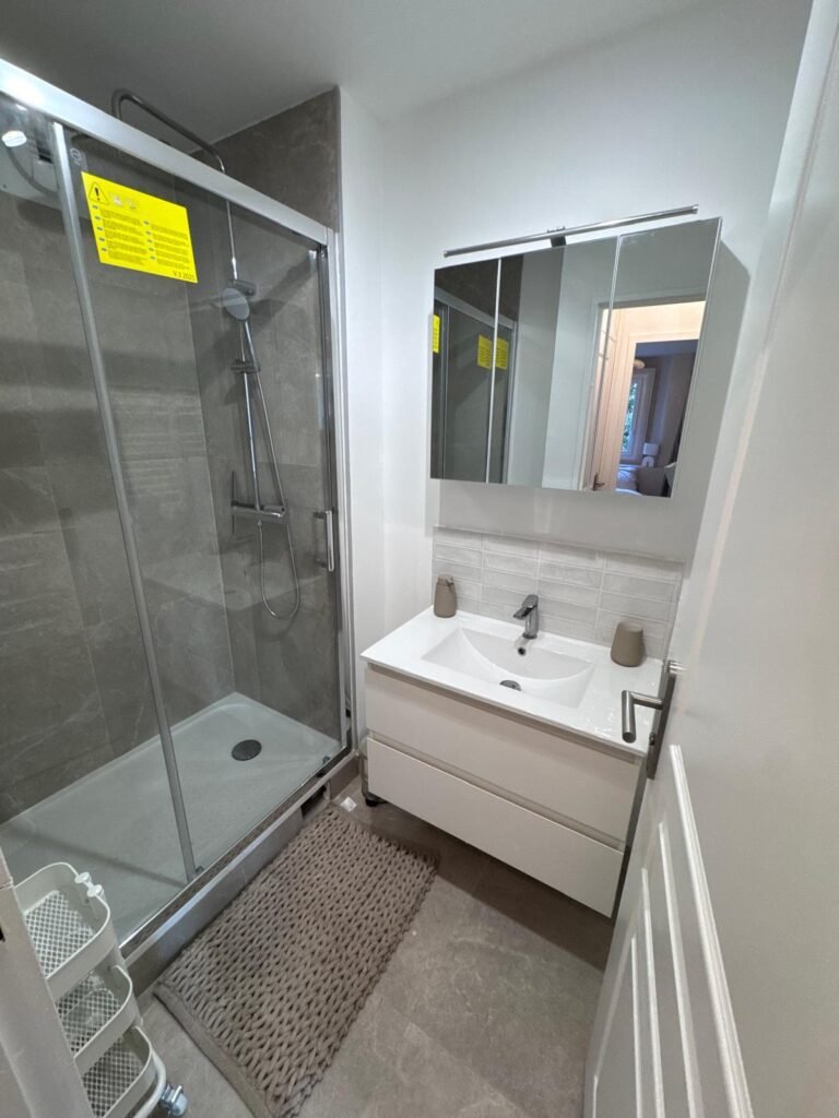 Salle de bain avec douche à l’italienne après rénovation à Noisy-le-Sec
